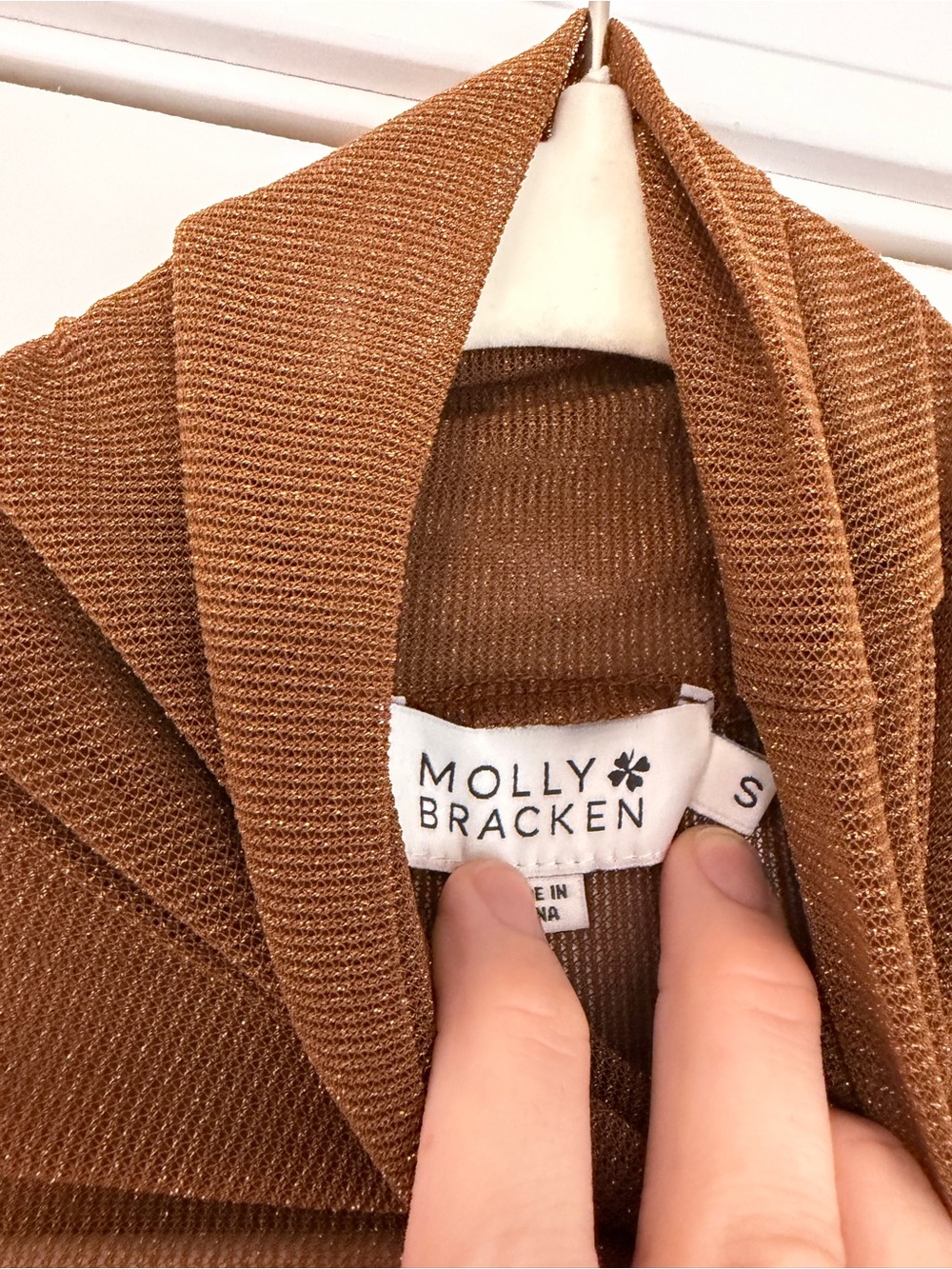 Molly Bracken sheer mesh turtleneck warm tobacco brown w/ copper flecks- Small 🍂